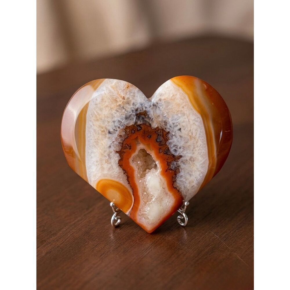 1 Natural Carnelian Crystal Heart Red Agate Geode Cluster Spiritual Meditation